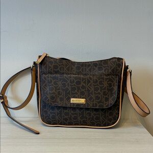 Calvin Klein Monogram Crossbody Bag in Dark Brown